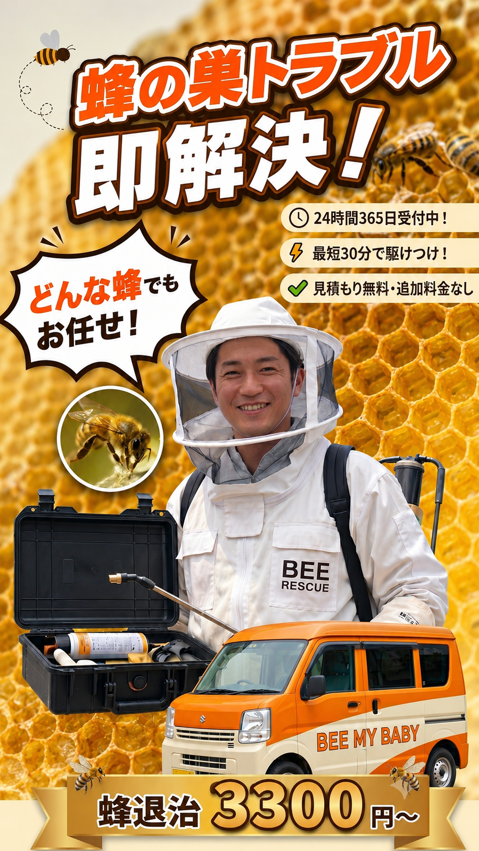 蜂の巣トラブル即解決 蜂退治3300円から